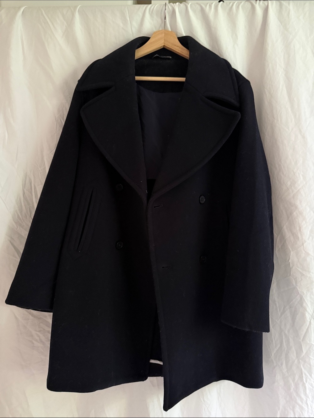 Men's Navy Double-Breasted Wool Coat
